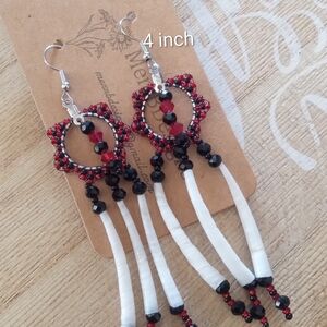 Elegant Red and Black Beaded Earrings